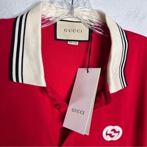 Authentic Red Gucci embroidered collared tshirt
